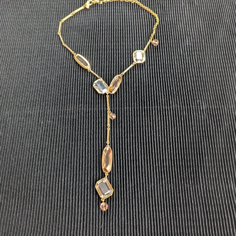 Authentic Swarovski Gold Plated Amber Topaz Austrian Crystal Necklace - Picture 2 of 10
